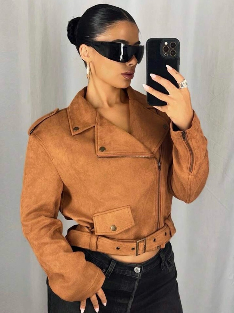 NWOT Classic Tan Suede Biker Jacket - Women